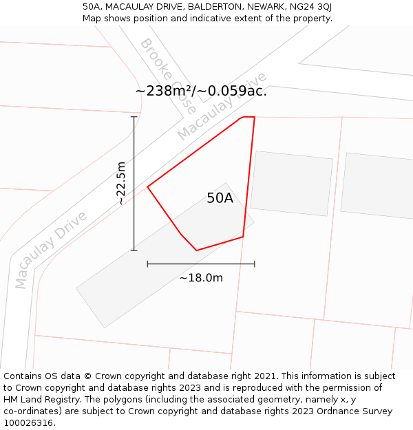 50A, MACAULAY DRIVE, BALDERTON, NEWARK, NG24 3QJ: Plot and title map