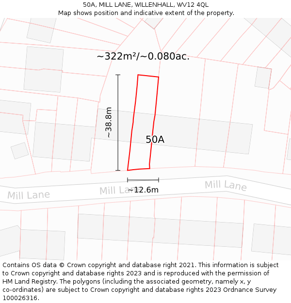 50A, MILL LANE, WILLENHALL, WV12 4QL: Plot and title map