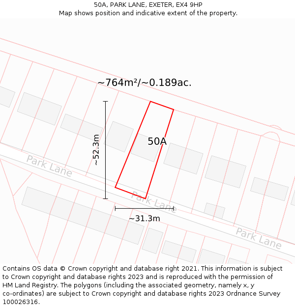 50A, PARK LANE, EXETER, EX4 9HP: Plot and title map