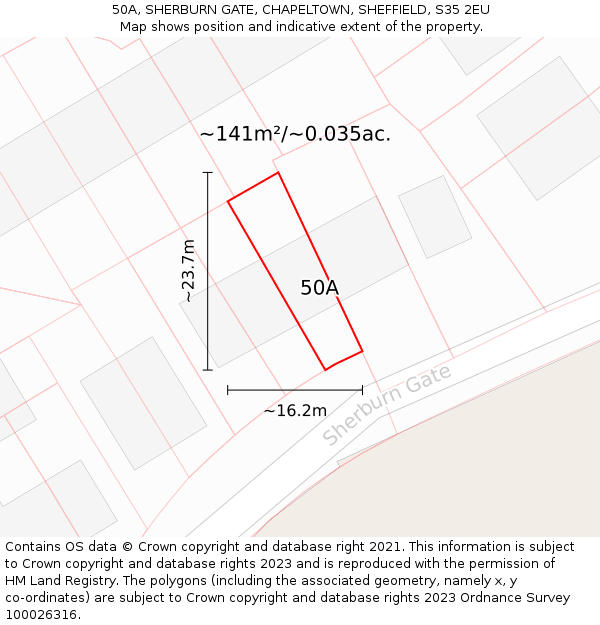 50A, SHERBURN GATE, CHAPELTOWN, SHEFFIELD, S35 2EU: Plot and title map
