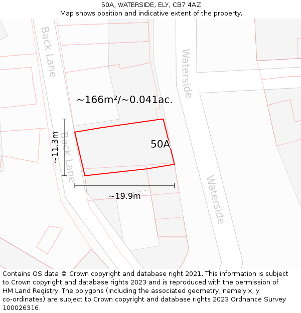 50A, WATERSIDE, ELY, CB7 4AZ: Plot and title map