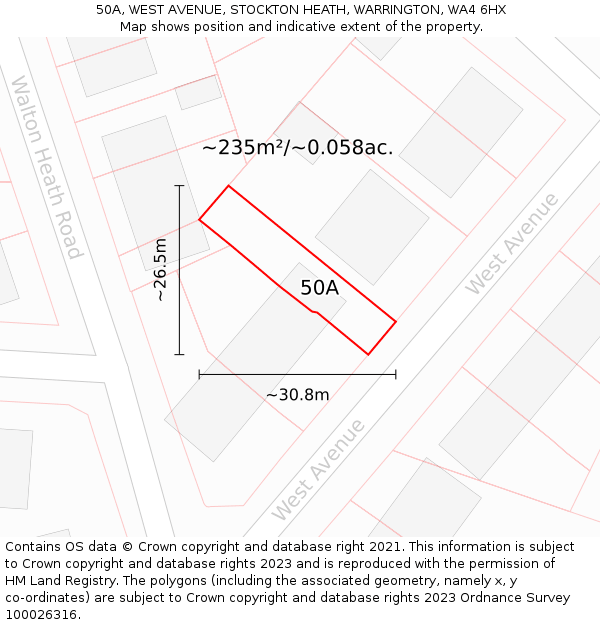 50A, WEST AVENUE, STOCKTON HEATH, WARRINGTON, WA4 6HX: Plot and title map