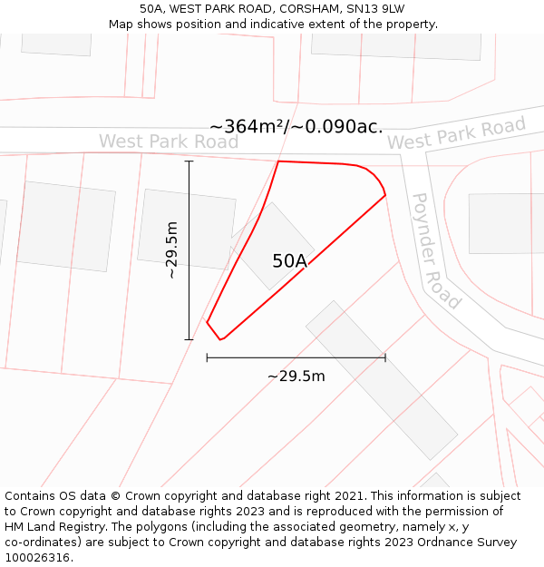 50A, WEST PARK ROAD, CORSHAM, SN13 9LW: Plot and title map
