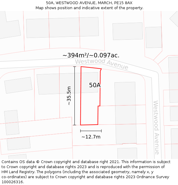 50A, WESTWOOD AVENUE, MARCH, PE15 8AX: Plot and title map