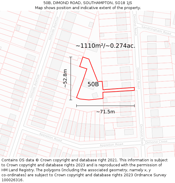 50B, DIMOND ROAD, SOUTHAMPTON, SO18 1JS: Plot and title map
