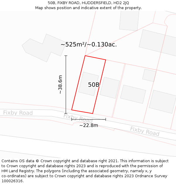 50B, FIXBY ROAD, HUDDERSFIELD, HD2 2JQ: Plot and title map