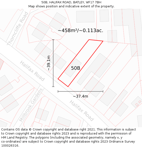 50B, HALIFAX ROAD, BATLEY, WF17 7BH: Plot and title map