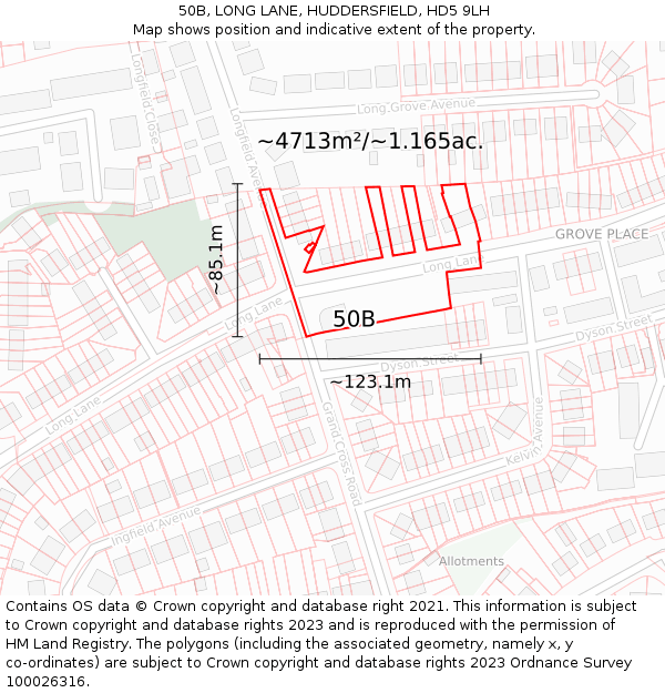 50B, LONG LANE, HUDDERSFIELD, HD5 9LH: Plot and title map