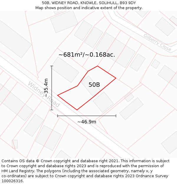 50B, WIDNEY ROAD, KNOWLE, SOLIHULL, B93 9DY: Plot and title map