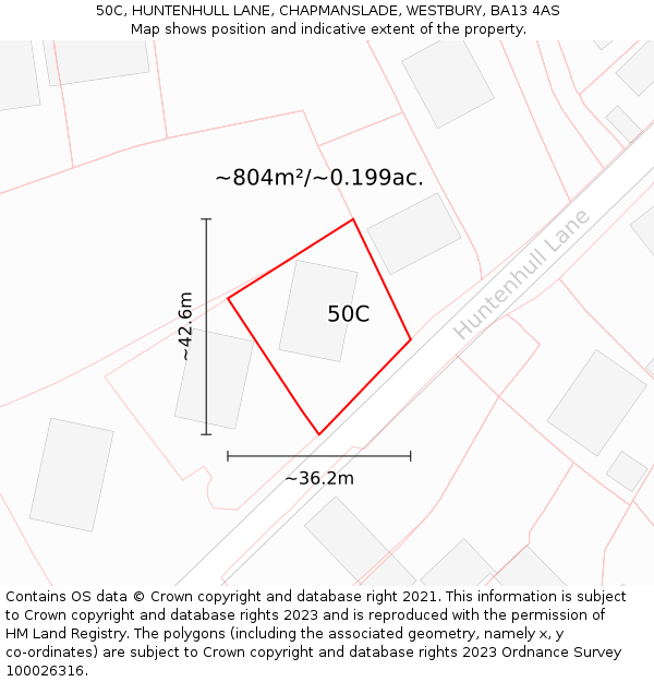 50C, HUNTENHULL LANE, CHAPMANSLADE, WESTBURY, BA13 4AS: Plot and title map