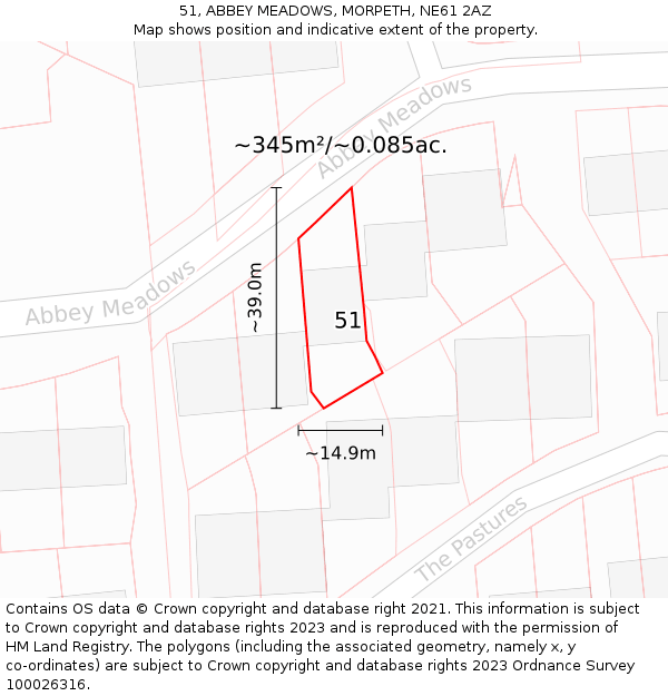 51, ABBEY MEADOWS, MORPETH, NE61 2AZ: Plot and title map