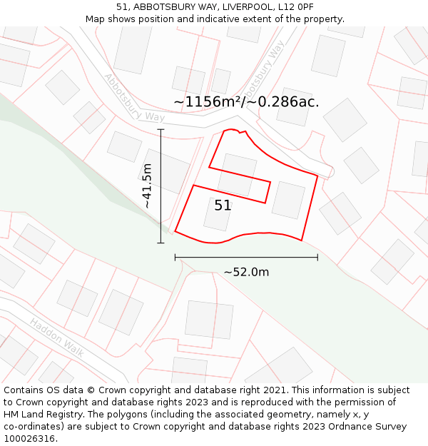 51, ABBOTSBURY WAY, LIVERPOOL, L12 0PF: Plot and title map