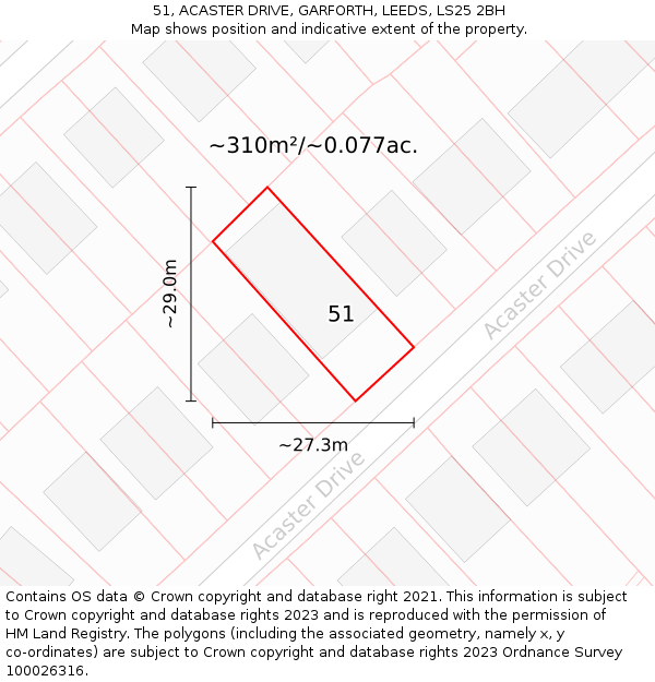 51, ACASTER DRIVE, GARFORTH, LEEDS, LS25 2BH: Plot and title map