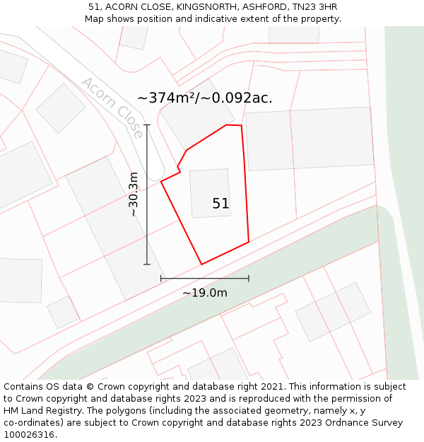 51, ACORN CLOSE, KINGSNORTH, ASHFORD, TN23 3HR: Plot and title map