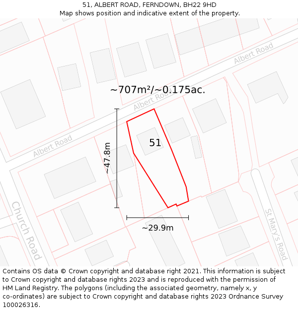 51, ALBERT ROAD, FERNDOWN, BH22 9HD: Plot and title map