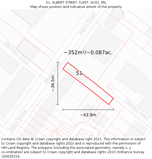 51, ALBERT STREET, FLEET, GU51 3RL: Plot and title map