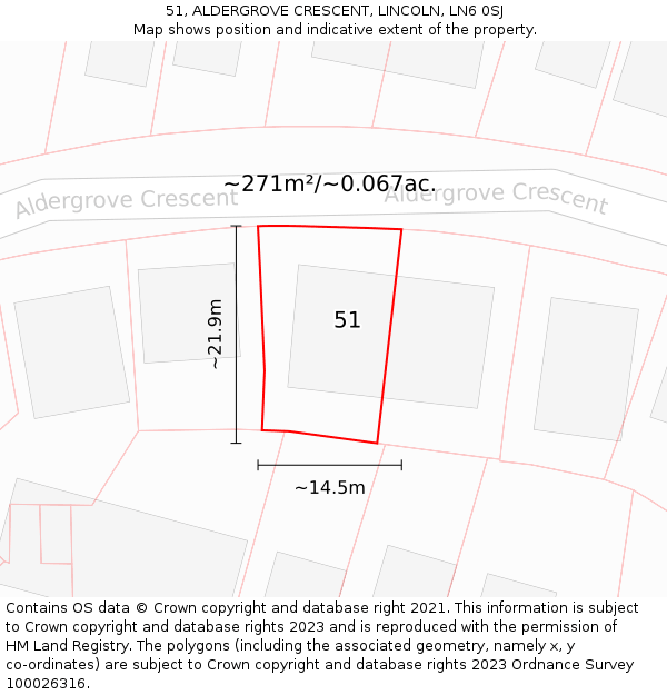 51, ALDERGROVE CRESCENT, LINCOLN, LN6 0SJ: Plot and title map