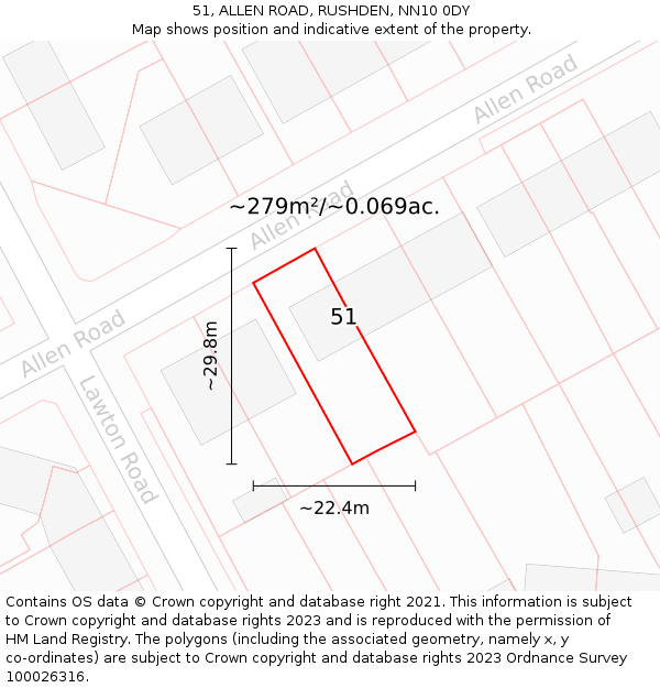 51, ALLEN ROAD, RUSHDEN, NN10 0DY: Plot and title map