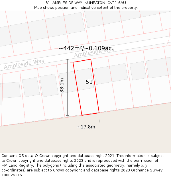 51, AMBLESIDE WAY, NUNEATON, CV11 6AU: Plot and title map