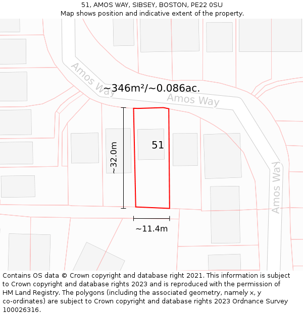 51, AMOS WAY, SIBSEY, BOSTON, PE22 0SU: Plot and title map
