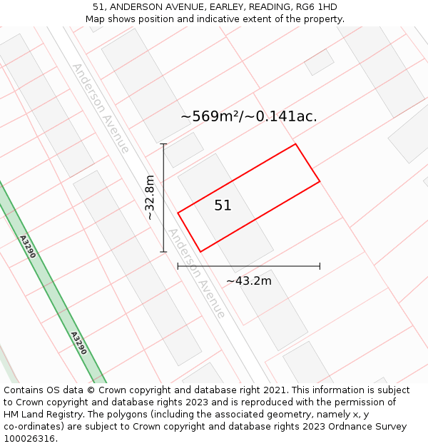 51, ANDERSON AVENUE, EARLEY, READING, RG6 1HD: Plot and title map