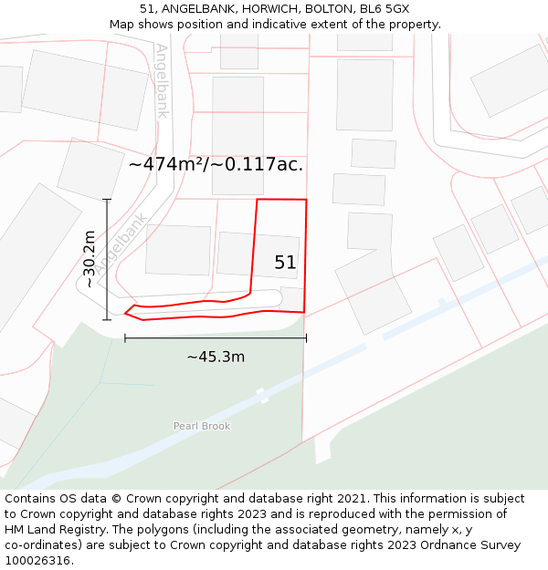 51, ANGELBANK, HORWICH, BOLTON, BL6 5GX: Plot and title map