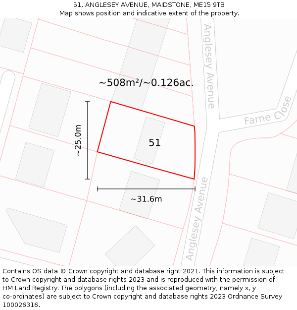 51, ANGLESEY AVENUE, MAIDSTONE, ME15 9TB: Plot and title map