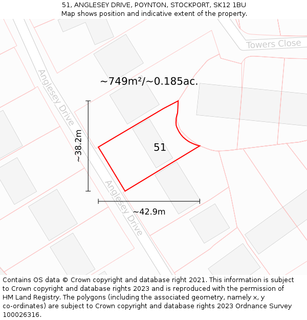 51, ANGLESEY DRIVE, POYNTON, STOCKPORT, SK12 1BU: Plot and title map