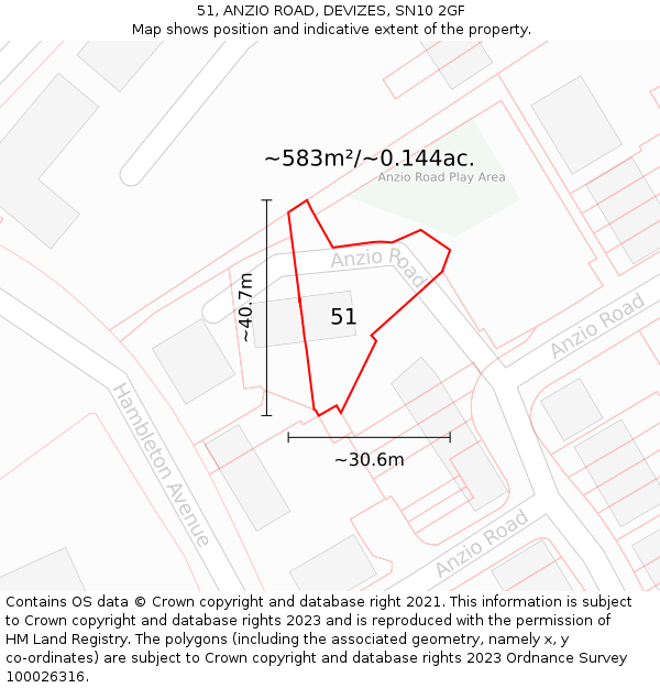 51, ANZIO ROAD, DEVIZES, SN10 2GF: Plot and title map