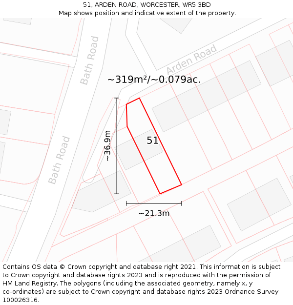 51, ARDEN ROAD, WORCESTER, WR5 3BD: Plot and title map