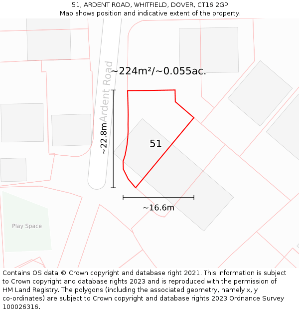 51, ARDENT ROAD, WHITFIELD, DOVER, CT16 2GP: Plot and title map