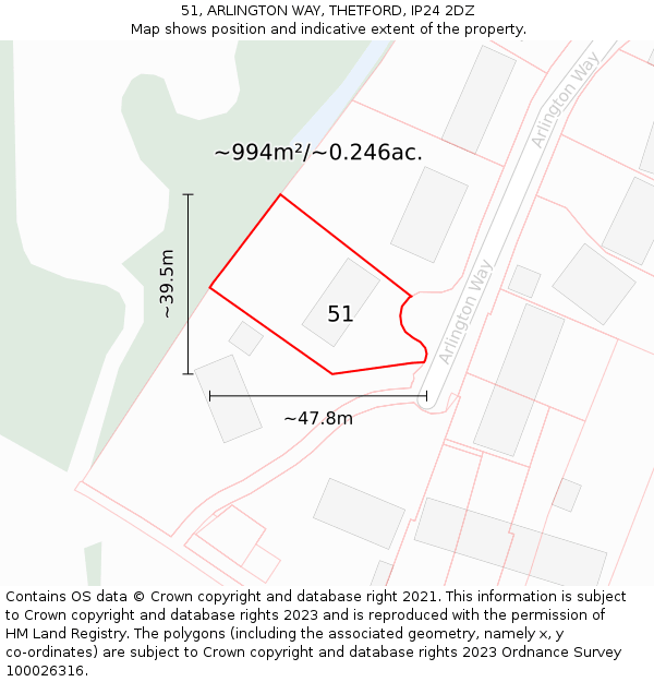51, ARLINGTON WAY, THETFORD, IP24 2DZ: Plot and title map