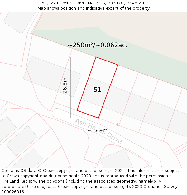 51, ASH HAYES DRIVE, NAILSEA, BRISTOL, BS48 2LH: Plot and title map