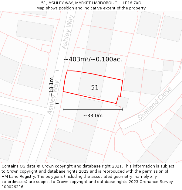 51, ASHLEY WAY, MARKET HARBOROUGH, LE16 7XD: Plot and title map