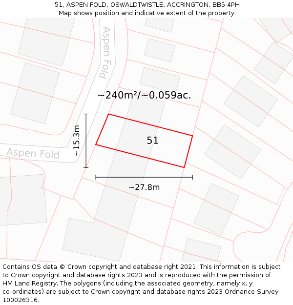 51, ASPEN FOLD, OSWALDTWISTLE, ACCRINGTON, BB5 4PH: Plot and title map