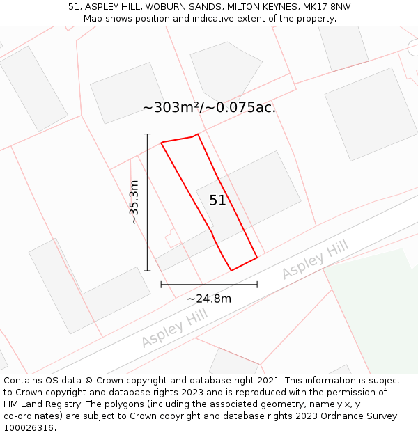 51, ASPLEY HILL, WOBURN SANDS, MILTON KEYNES, MK17 8NW: Plot and title map