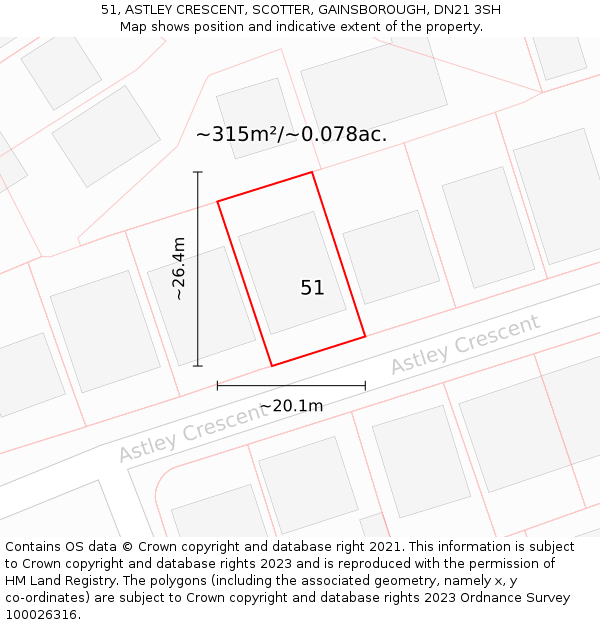 51, ASTLEY CRESCENT, SCOTTER, GAINSBOROUGH, DN21 3SH: Plot and title map