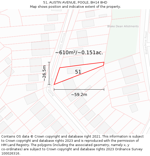 51, AUSTIN AVENUE, POOLE, BH14 8HD: Plot and title map