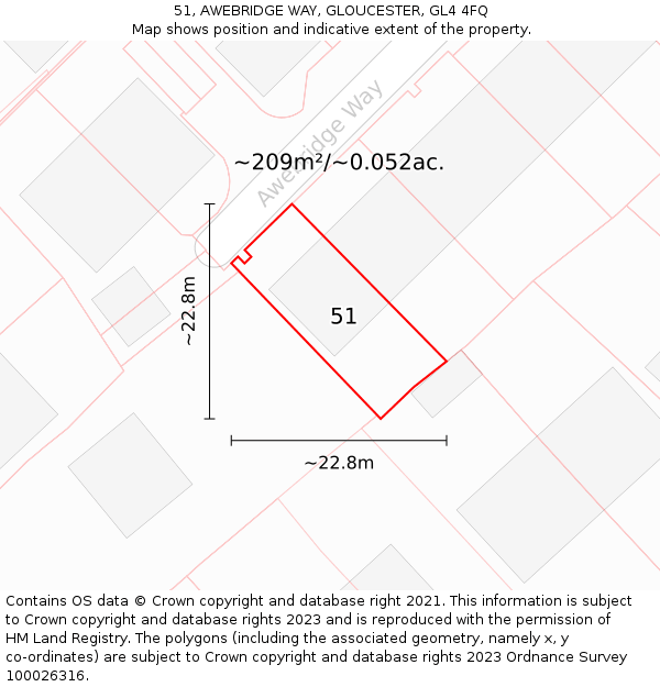 51, AWEBRIDGE WAY, GLOUCESTER, GL4 4FQ: Plot and title map