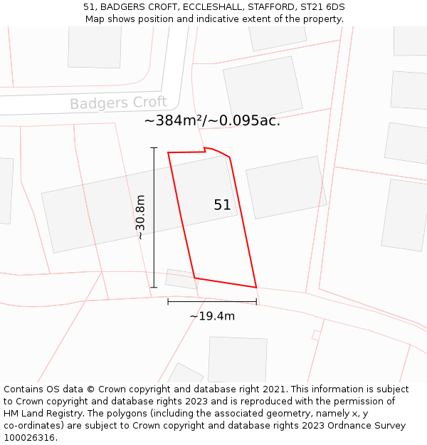 51, BADGERS CROFT, ECCLESHALL, STAFFORD, ST21 6DS: Plot and title map