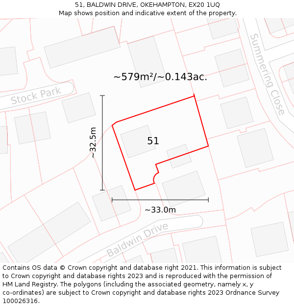 51, BALDWIN DRIVE, OKEHAMPTON, EX20 1UQ: Plot and title map