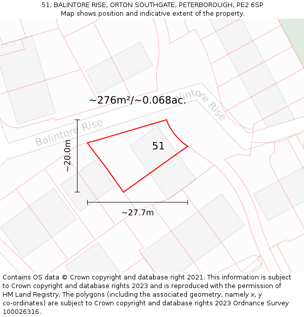 51, BALINTORE RISE, ORTON SOUTHGATE, PETERBOROUGH, PE2 6SP: Plot and title map