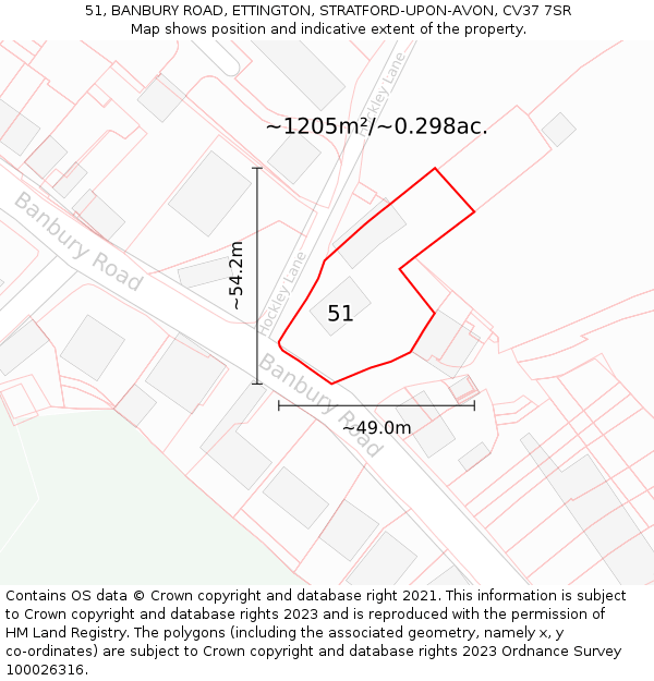 51, BANBURY ROAD, ETTINGTON, STRATFORD-UPON-AVON, CV37 7SR: Plot and title map