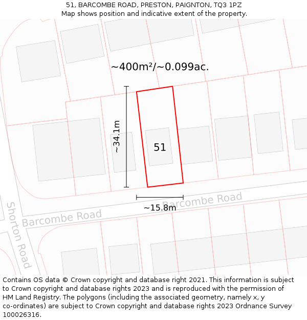 51, BARCOMBE ROAD, PRESTON, PAIGNTON, TQ3 1PZ: Plot and title map