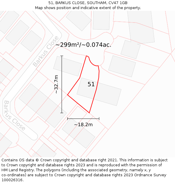 51, BARKUS CLOSE, SOUTHAM, CV47 1GB: Plot and title map