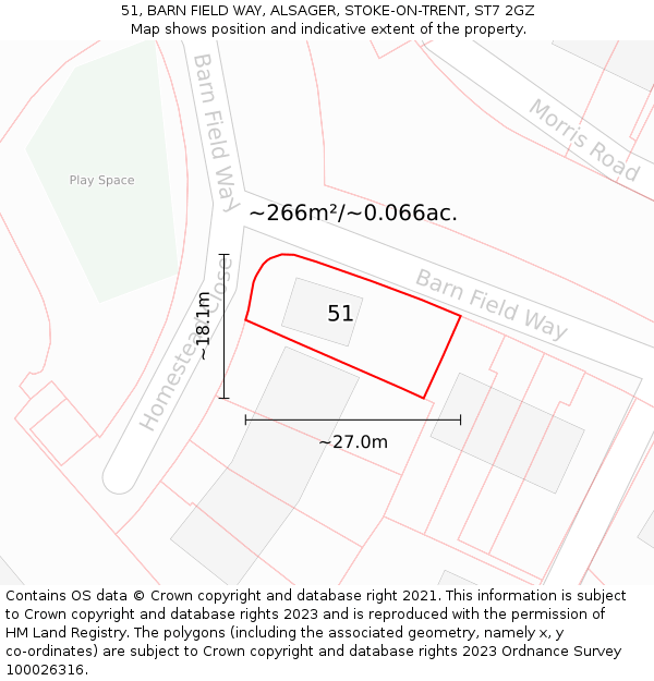 51, BARN FIELD WAY, ALSAGER, STOKE-ON-TRENT, ST7 2GZ: Plot and title map
