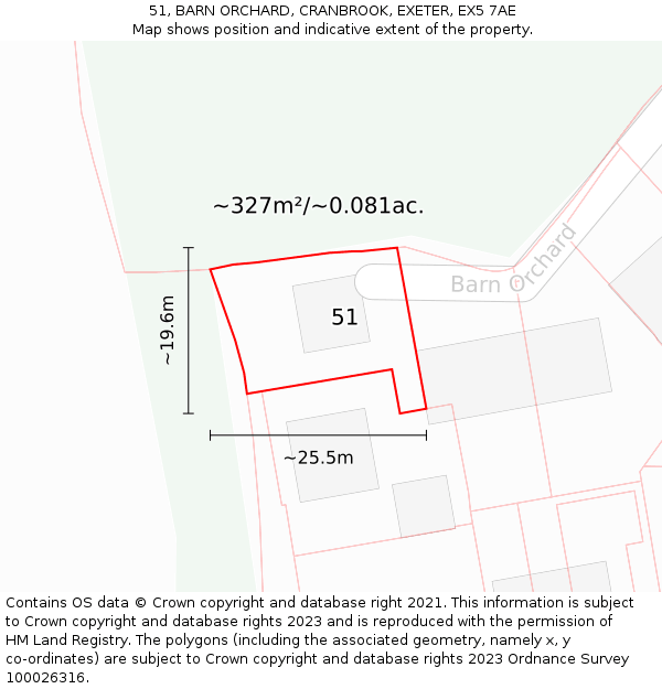 51, BARN ORCHARD, CRANBROOK, EXETER, EX5 7AE: Plot and title map