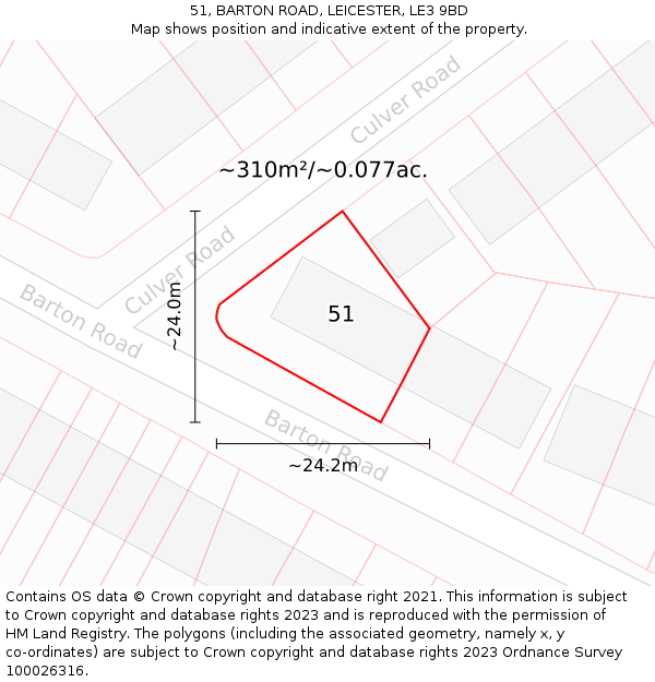 51, BARTON ROAD, LEICESTER, LE3 9BD: Plot and title map