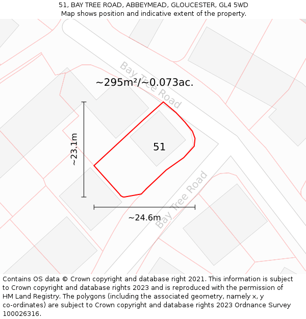 51, BAY TREE ROAD, ABBEYMEAD, GLOUCESTER, GL4 5WD: Plot and title map