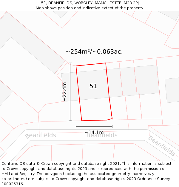 51, BEANFIELDS, WORSLEY, MANCHESTER, M28 2PJ: Plot and title map
